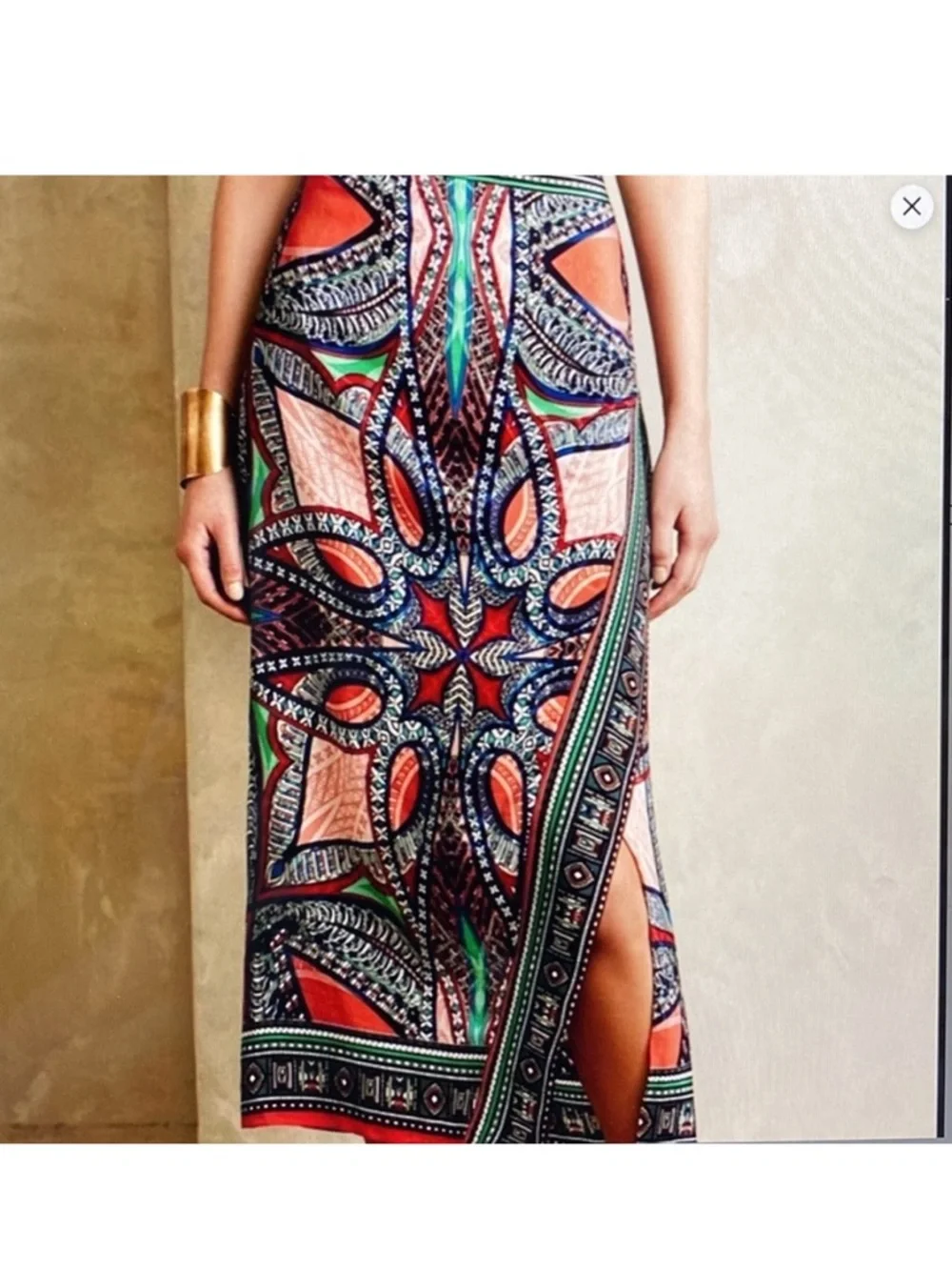 New Anthropologie 100% Silk Geometic Jewel Tone Wrap Midi Skirt. Slit. Size 10 - Picture 5 of 13
